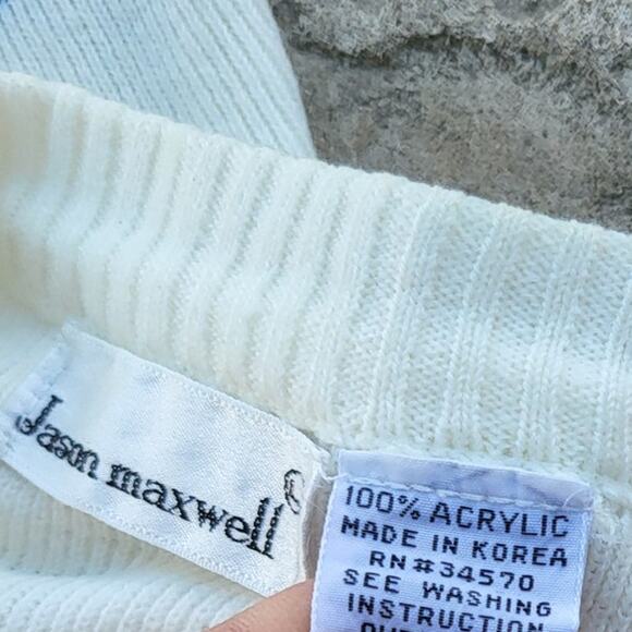 Vintage Jason Maxwell Sweater Womens L White Striped Round Neck Knit - Picture 5 of 7